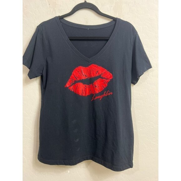 Women Laughlin, NV Kiss Lips Red Lips Graphic Tee Metallic Sz L - Picture 4 of 7